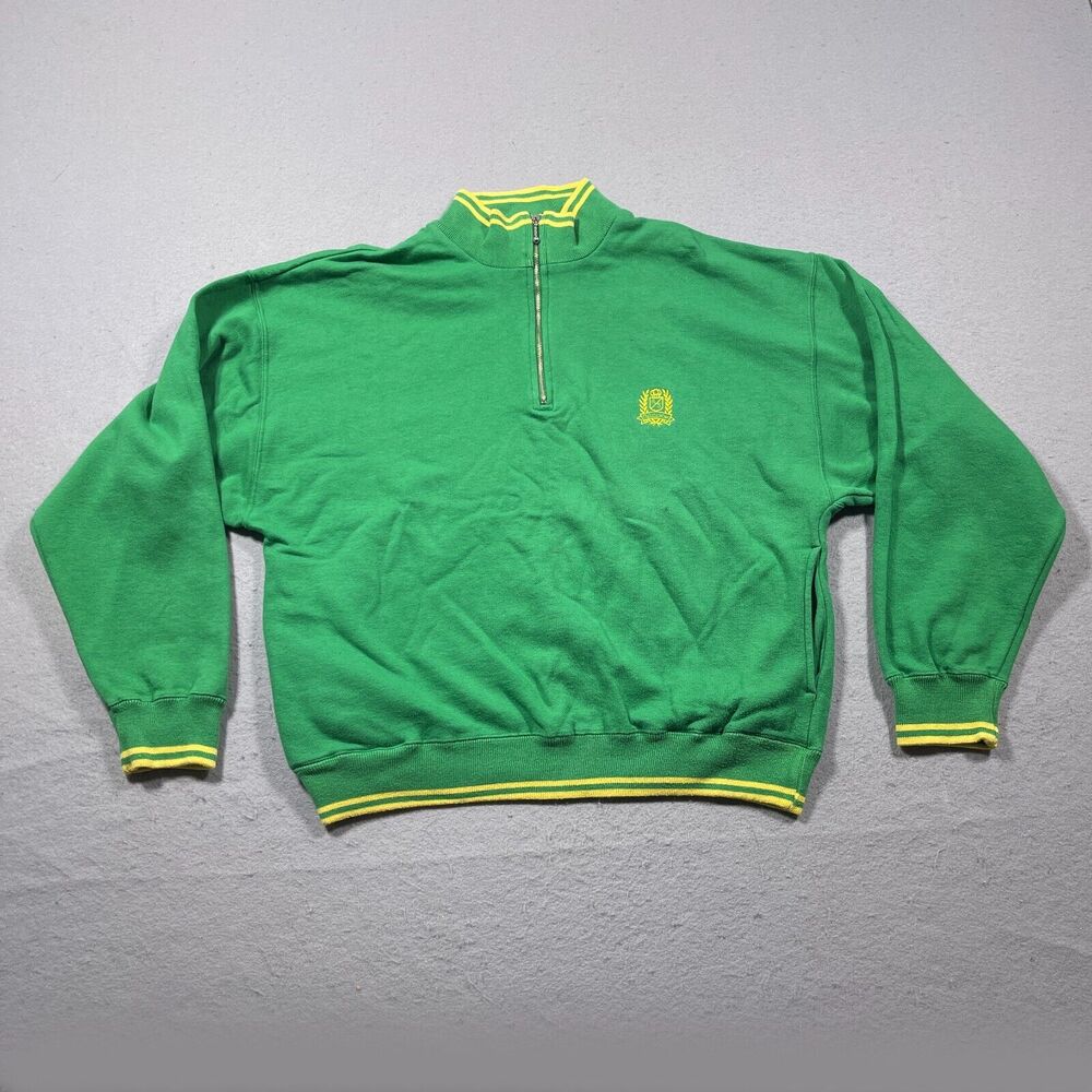 VTG Reebok Sweatshirt‎ Sweater Women Large 1/4 Zip Green Verde Amarela 80s
